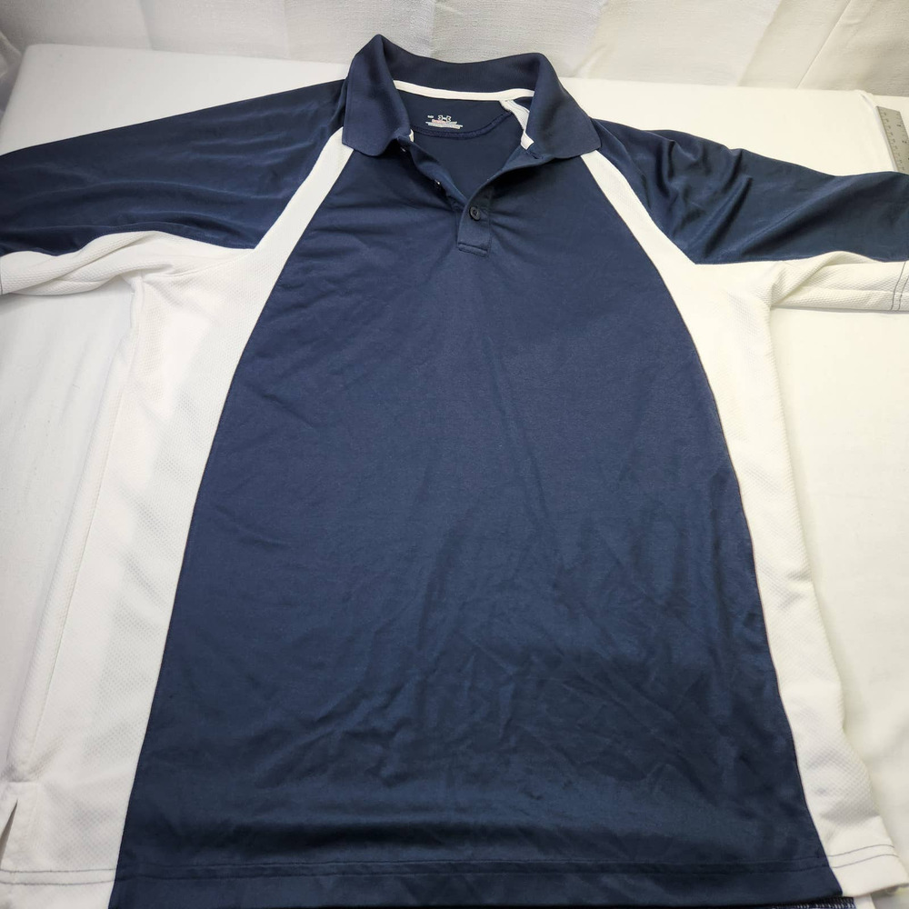 Under Armour Heat Gear Short Sleeve Polo Shirt Top 1/4 Buttoned White Blue Large